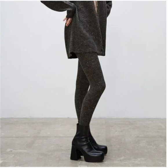 ZARA Rib Trim Knit Leggings Gray Marl Alpaca/Wool Blend Small - Picture 1 of 6